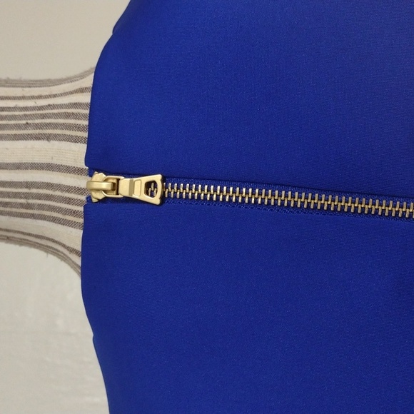 Milly Blue Fit & Flare Sleeveless Dress Exposed Goldtone Back Zip Size 4 - Picture 4 of 11